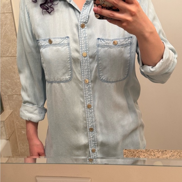 7 For All Mankind Sky Blue Denim Shirt - Picture 1 of 4